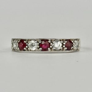 Vintage 18 Carat White Gold Ruby and White Stone Half Eternity Band