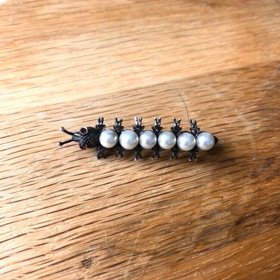 Vintage Pearl, Red Stone & Silver Caterpillar Bro… - image 2