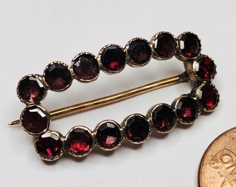 Antique Georgian Flat Cut Garnet Rectangle Design Brooch Pin