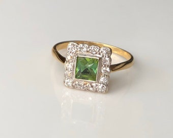 Art Deco Style Peridot and Diamond Ring