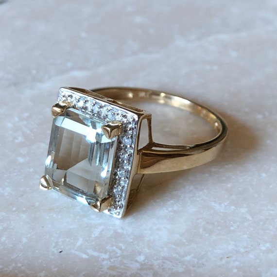 Vintage 9 Carat Gold Aquamarine and Diamond Ring | Etsy