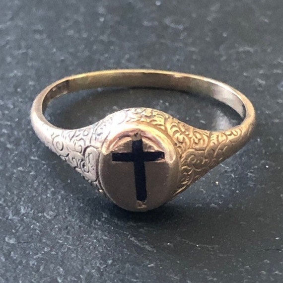 Antique Victorian Enamel Cross Gold Ring