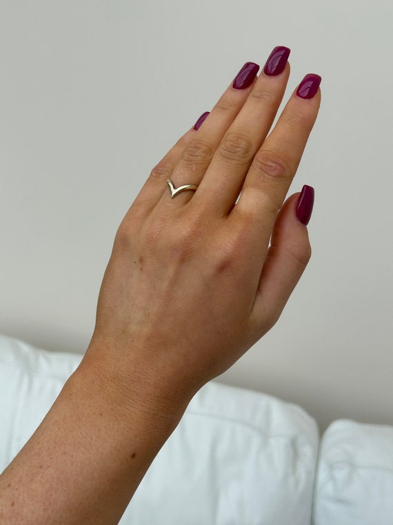 Gold Over Silver Wishbone V Shaped Ring Band - image 6