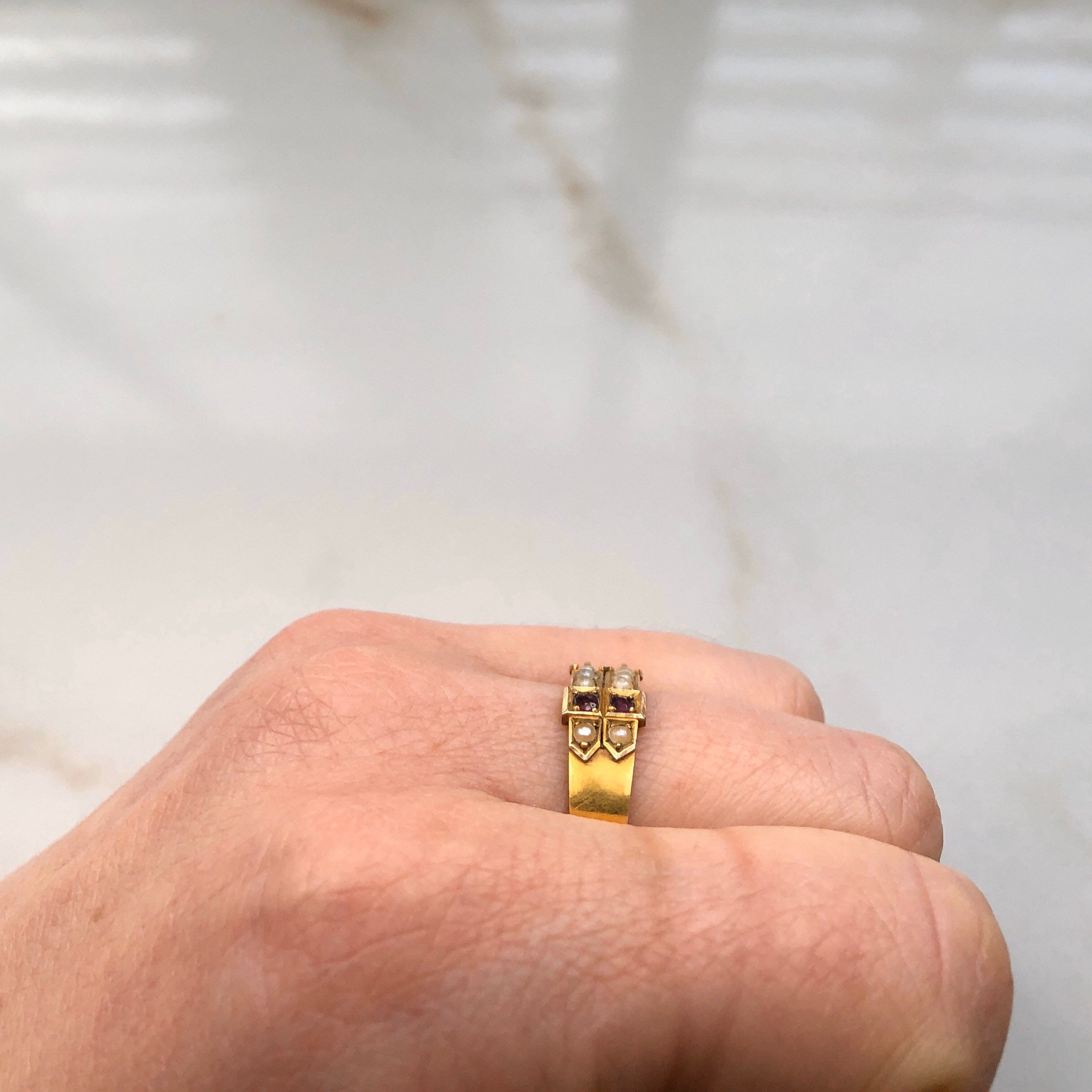 Antique 15 Carat Gold Ruby and Pearl Buckle Ring - Etsy
