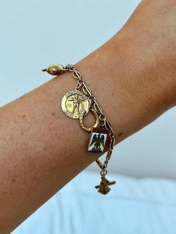Vintage 9ct Gold Charm Bracelet with Enamel Charm - image 1