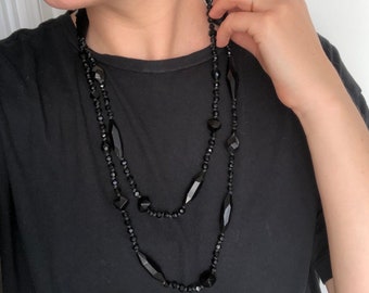 VINTAGE HOLLYWOOD★Black Stone Beads Necklace/追跡送 VINTAGE HOLLYWOOD☆Black Stone Beads Necklace/追跡送 VINTAGE