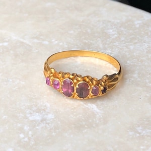 Victorian 9 Carat Gold Amethyst Five Stone Ring