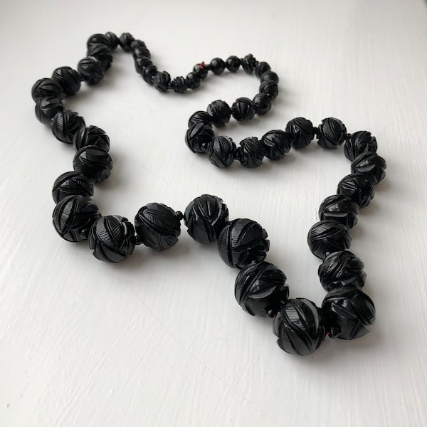 Vintage Whitby Jet Bead Necklace