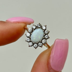 Vintage 9ct Gold Opal and Paste Cluster Ring