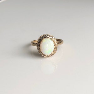Vintage 9 Carat Yellow Gold Opal and Diamond Cluster Ring