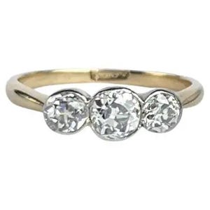 Vintage 18 Carat Yellow Gold and Platinum  Three Stone Diamond Ring
