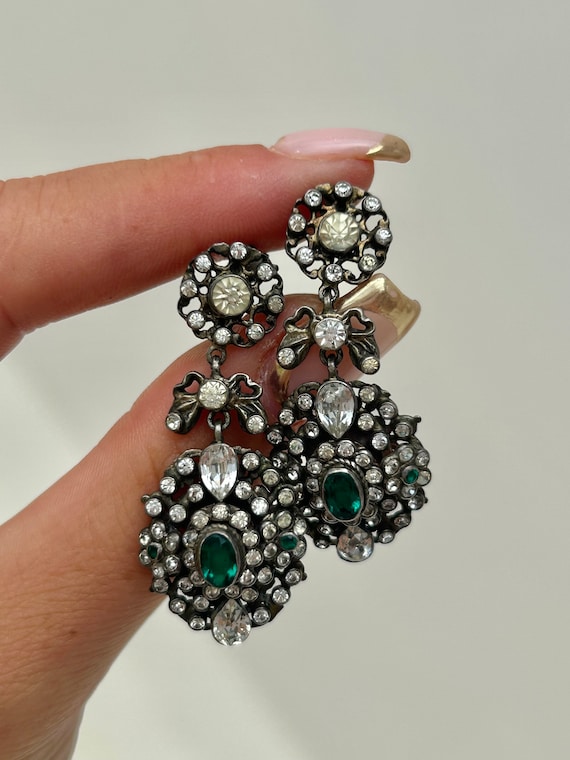 Antique Silver Paste Drop Earrings - image 1