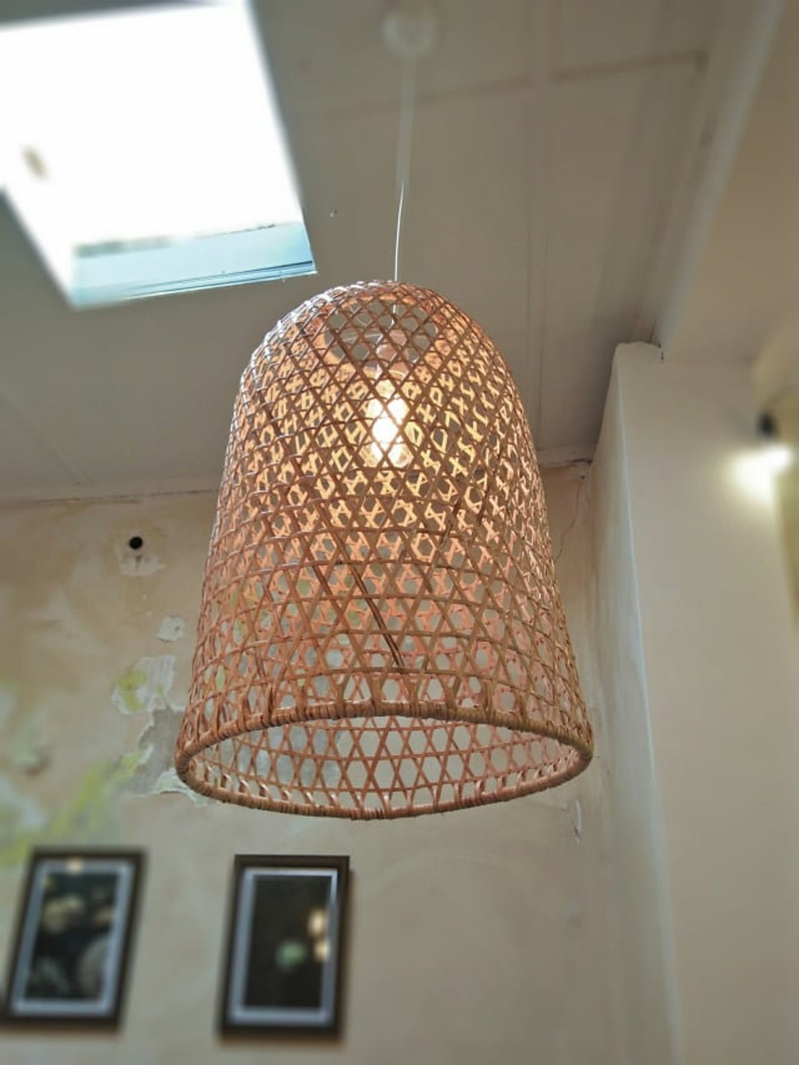 Bamboo Lampshade Bamboo Hanging Lamp Boho Lantern Bamboo Etsy
