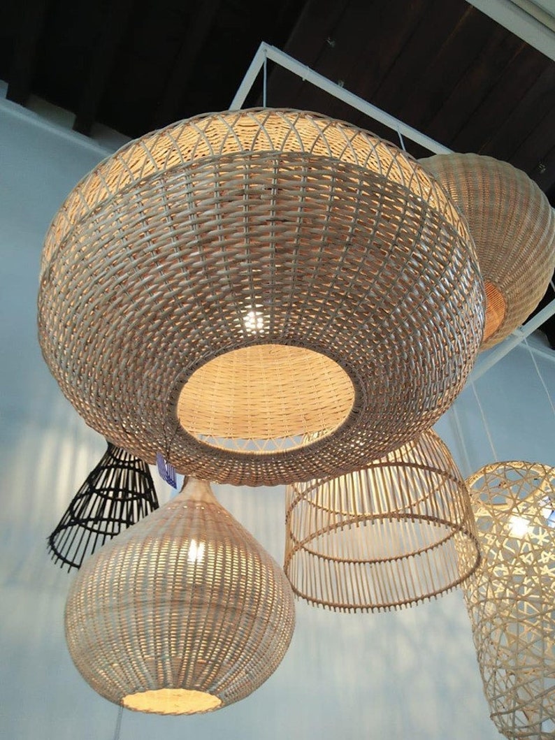 Grote Rattan geweven hanglamp Bamboe Opknoping Lamp Bamboe Etsy