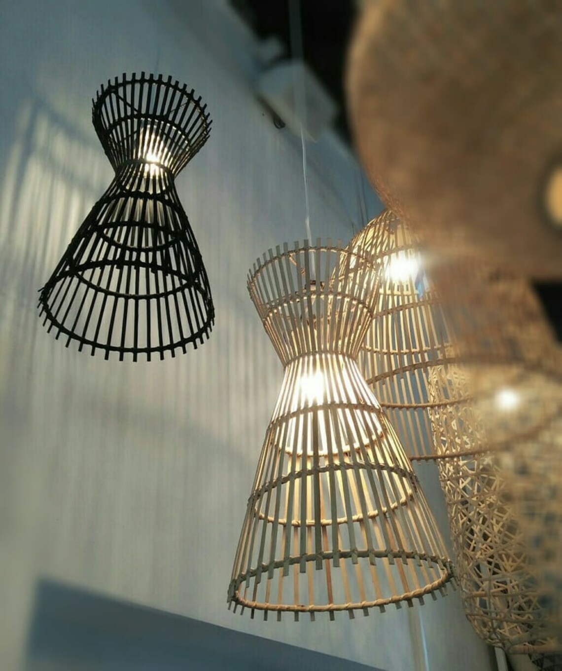 Black Rattan Shade Modern Rattan Pendant Light Bamboo Etsy