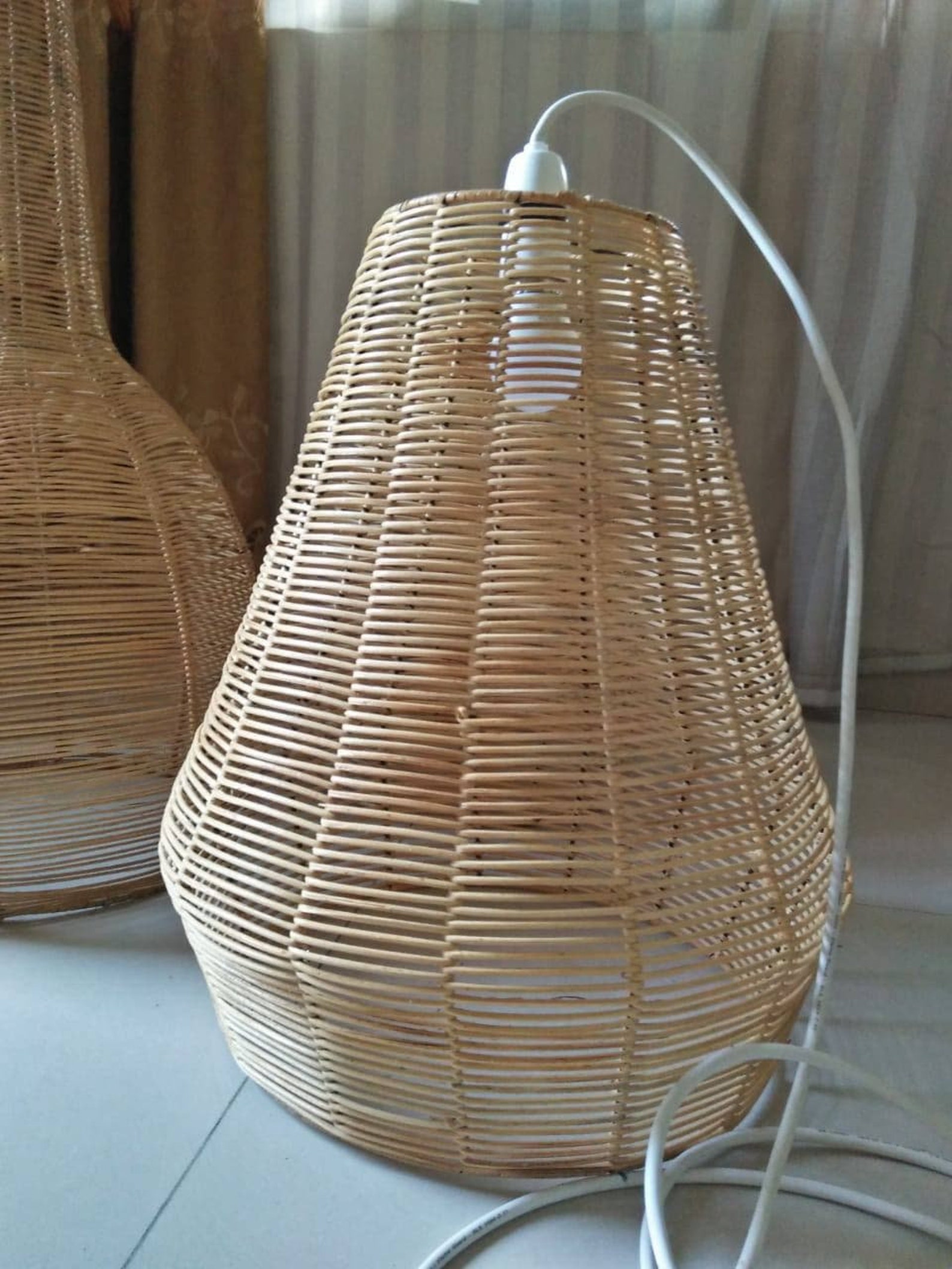 Wicker lampshade Rattan pendant light Bamboo pendant light Etsy