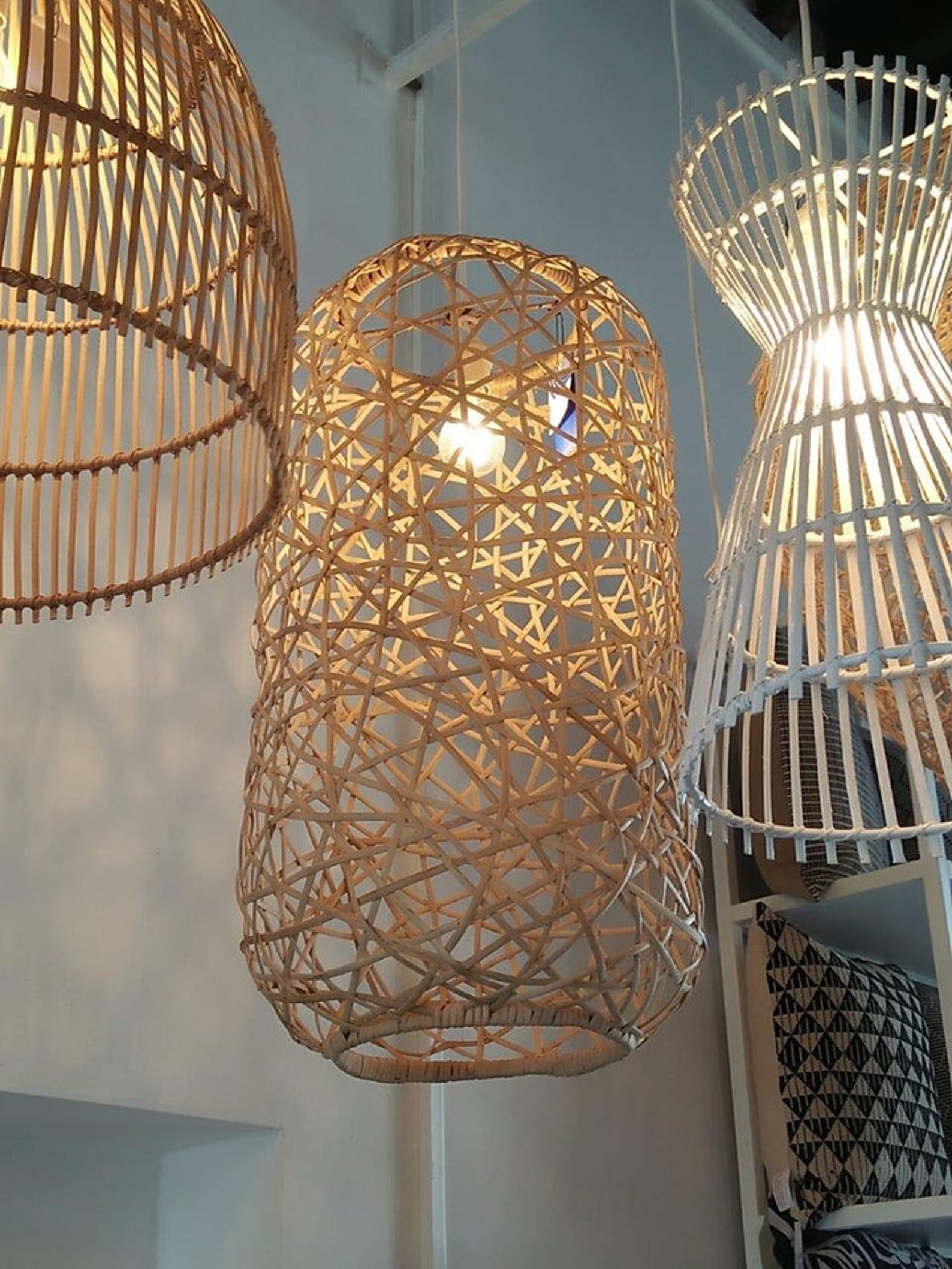 Large wicker pendant light shade Bamboo Pendant Light Woven Etsy
