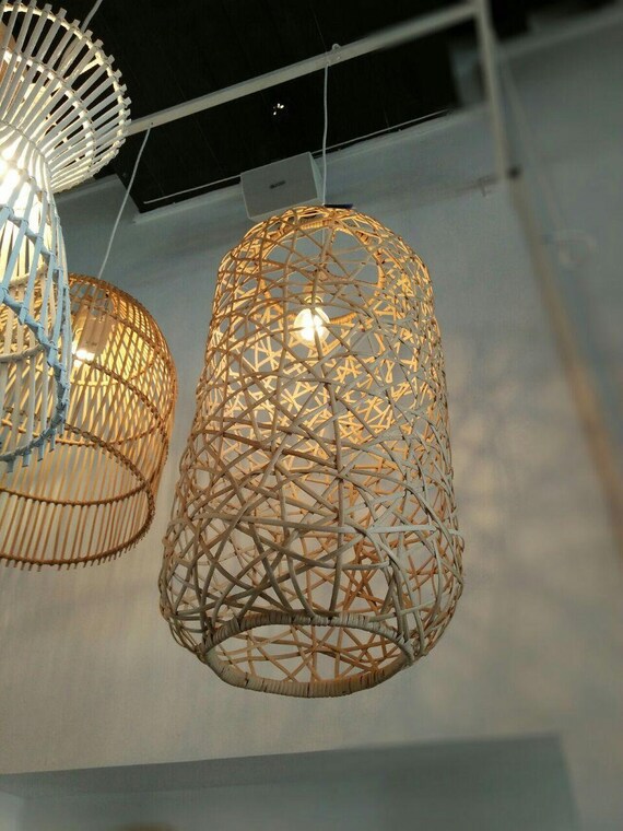 Large Wicker Pendant Light Shade Bamboo Pendant Light Woven Etsy