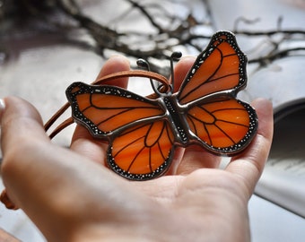 Orange Monarch Stained Glass Butterfly | Christmas Ornament | Car Mirror Hanger | Suncatcher | Nature Lover | Wildlife Art | Glass Art