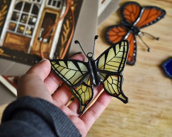 Yellow Tiger Swallowtail Stained Glass Butterfly | Christmas Ornament | Glass Wings | Car Mirror Hanger | Suncatcher | Nature Lover