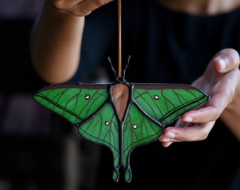 Spanish Luna Moth | Stained Glass Suncatcher | Green Luna Moth | Graellsia Isabellae | Botanical | Stained Glass Moth | Christmas Ornament