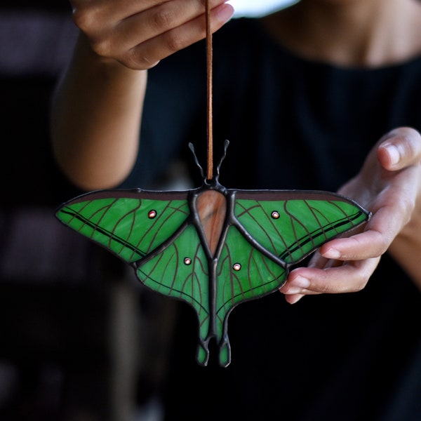 Spanish Luna Moth | Stained Glass Suncatcher | Green Luna Moth | Graellsia Isabellae | Botanical | Stained Glass Moth | Christmas Ornament