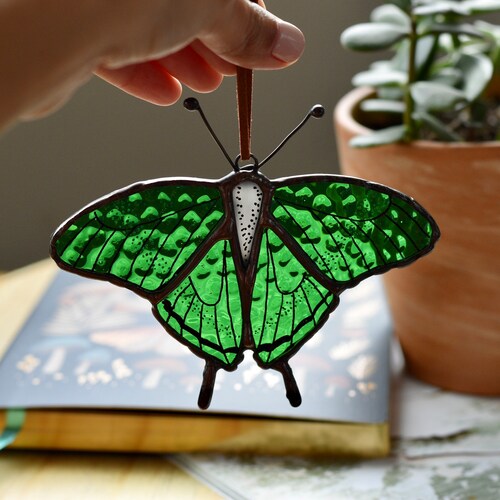 Blue Stained Glass Butterfly Suncatcher Butterfly Art Etsy