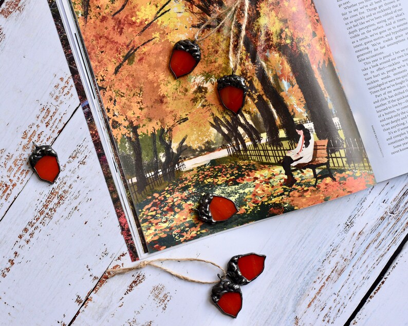 Dark Orange/red Acorn Stained Glass Acorn Glass Acorn - Etsy