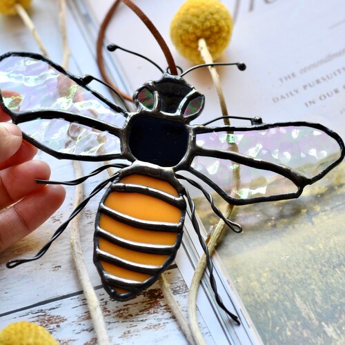 Stained Glass Bee Honey Bee Bee Suncatcher Bee Ornament Etsy
