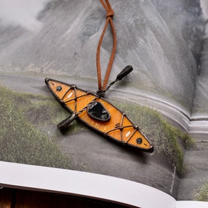 Yellow Stained Glass Kayak With Paddle | Christmas Ornament | Suncatcher | Kayak Adventure | Adventure | Outdoors | Take Me Kayaking