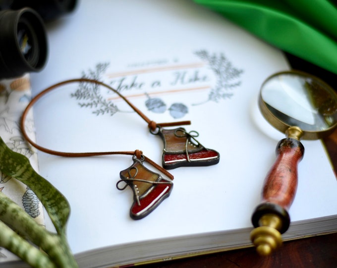 Hiking Boots Ornament Stained Glass Ornament Hiker Ornament Red Duck