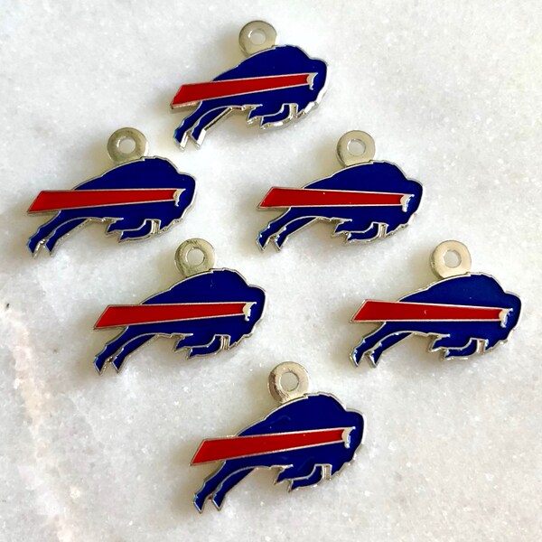 Wholesale lot set of 6 small NFL Buffalo Bills blue & red Enamel Silver Logo Charm Pendants DIY football fan bead bracelet jewelry New York