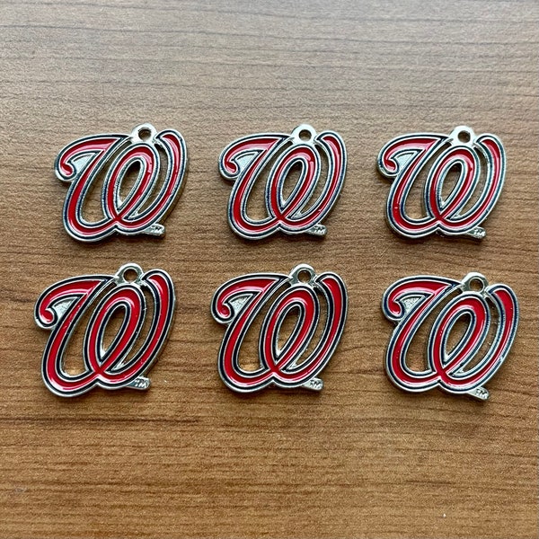 New! Wholesale lot Set of 6 Washington Nationals Red Enamel Silver Logo Charm Pendants MLB DIY bead bracelet jewelry baseball fan