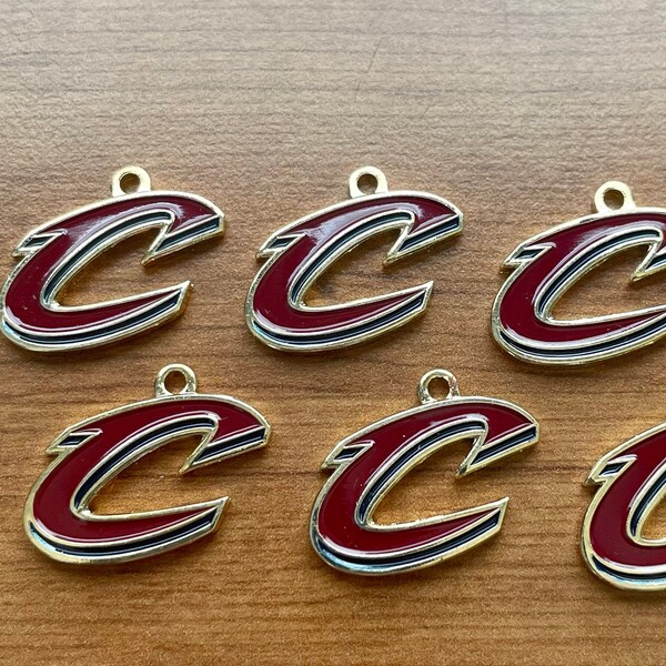New! Wholesale lot Set of 5 Cleveland Cavaliers maroon Wine Enamel Gold Logo Charm Pendants NBA DIY bead bracelet jewelry basketball fan