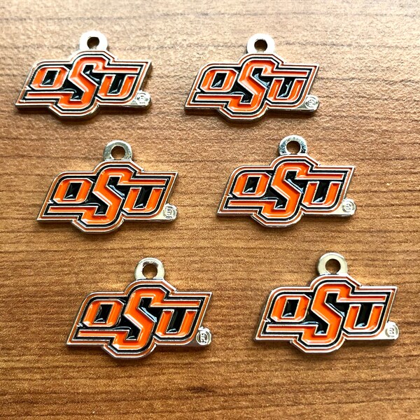 wholesale lot Set of 6: Oklahoma State University Cowboys Orange Black Enamel Silver OSU Logo Charm Pendants NCAA DIY bead bracelet jewelry