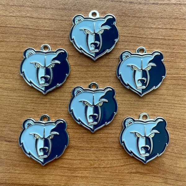 New! Wholesale lot Set of 6 Memphis Grizzlies Blue Enamel Silver Logo Charm Pendants NBA DIY bead bracelet jewelry basketball fan Vancouver