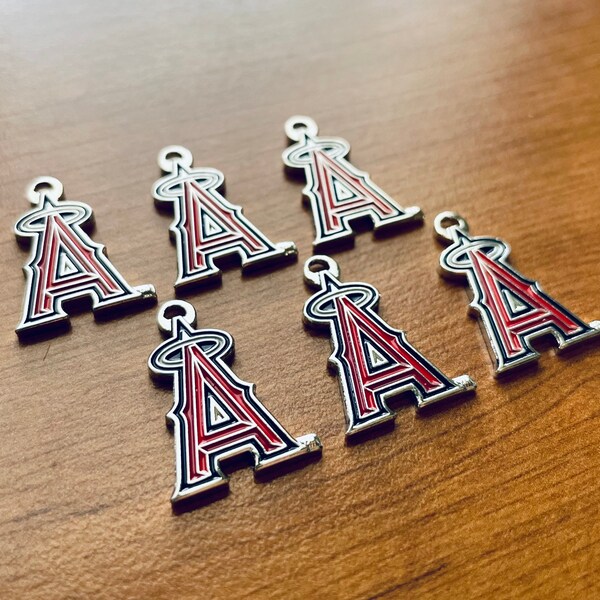 New! Wholesale lot Set of 6 Los Angeles Angels Red Navy White Enamel Silver Logo Charm Pendants MLB DIY bead bracelet jewelry baseball fan