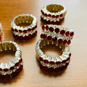 Game Day Bling! Wholesale lot set of 4 Red & Clear Crystal Rhinestone Stretch Rings! school colors ring NCAA jewelry