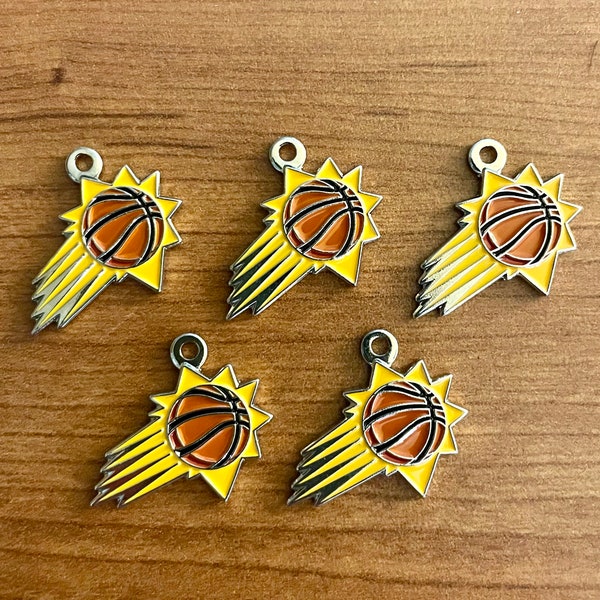 New! Wholesale lot Set of 5 Phoenix Suns Orange Yellow Enamel Silver Logo Charm Pendants NBA DIY bead bracelet jewelry basketball Arizona