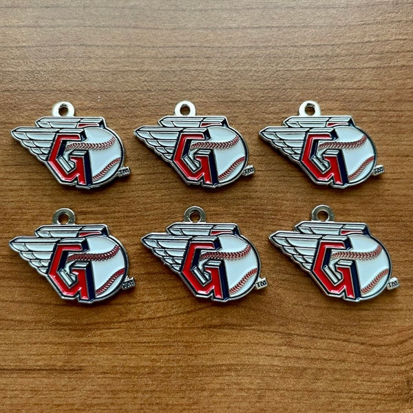 New! Wholesale lot Set of 6 Cleveland Guardians Red White Enamel Silver Logo Charm Pendants MLB DIY bead bracelet jewelry baseball fan