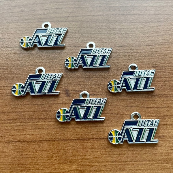 New! Wholesale lot Set of 6 Utah Jazz Blue Yellow Enamel Silver Logo Charm Pendants NBA DIY bead bracelet jewelry basketball fan