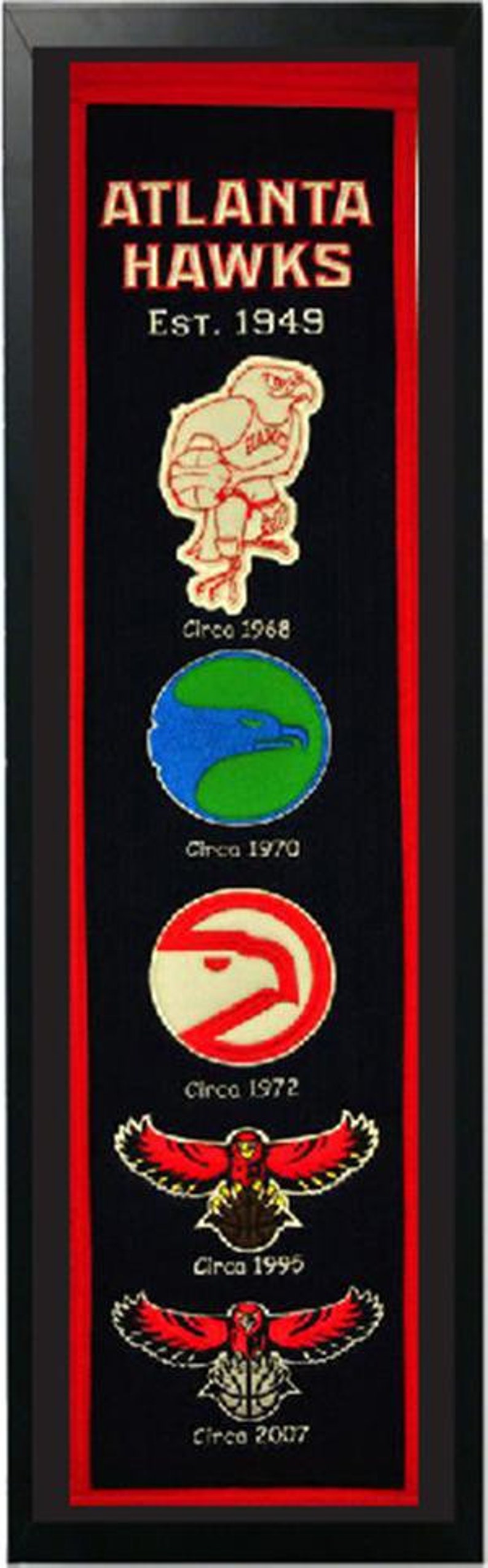 Atlanta Hawks Logo History Felt Banner Frame 14 x 37 | Etsy