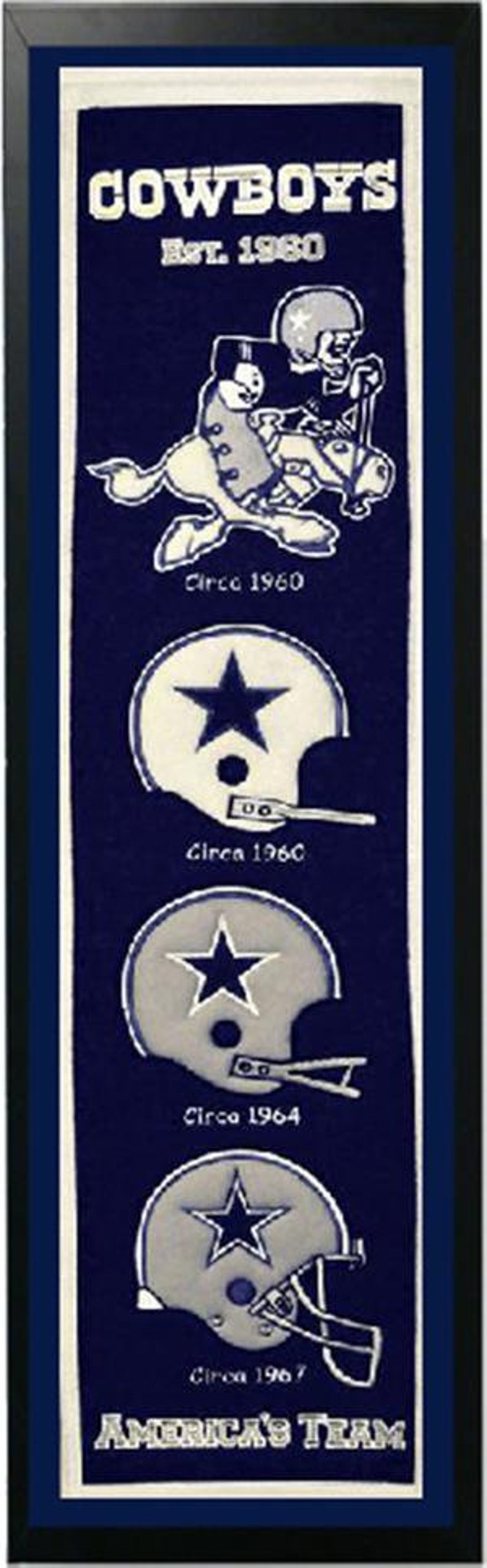Dallas Cowboys Logo History Felt Banner Frame 14 x 37 Etsy