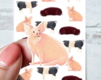 Pig Sticker Sheet, Farm Animal Stickers, Pig Art Stickers, Scrapbook Stickers, Journal Stickers, Pig Lover Gift, Homesteader Gift