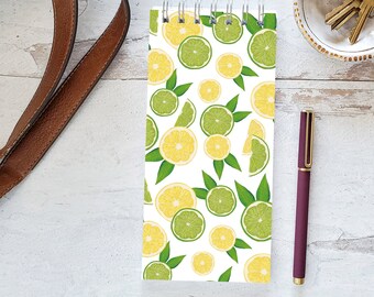 Lemon Lime Writing Pad, Citrus Fruit Notepad, Grocery List Pad, Long Spiral Notepad, Stocking Stuffer, Paper Gift, Citrus Stationery,