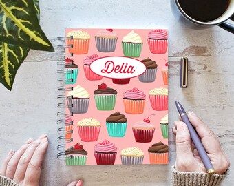 Pink Cupcake Journal Personalized, Custom Notebook for Bakers, Journal for Foodies, Friend Birthday Gift, Mother's Day Gift, Gift for Mom