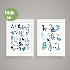 nautical nursery wall decor nautical nursery baby boy nursery nautical alphabet abc 123 numbers toddler room decor shark nursery whale