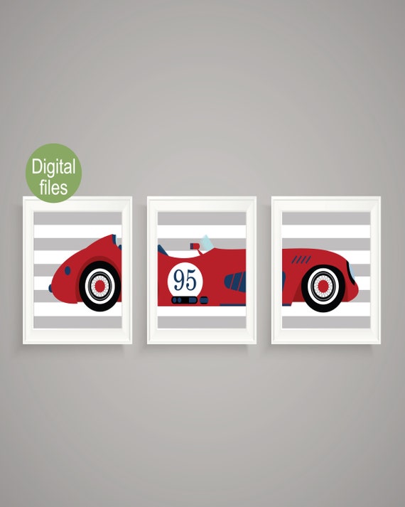 Race Car Wall Decor Printable Files Race Car Nursery Baby Boy Nursery Wall Toddler Car Room Personalized Race Car Wall Art Navy And Red
