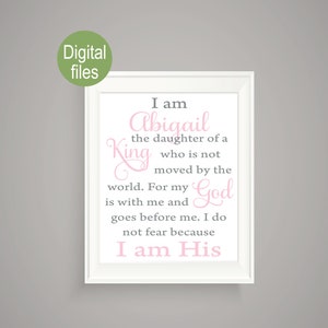 I am His wall decor I am the daughter of a King wall print inspirational baby girl nursery pink and gray personalized wall decor shower gift