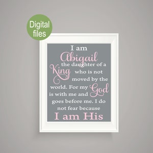 I am His wall decor I am the daughter of a King wall print inspirational baby girl nursery pink and gray personalized wall decor shower gift